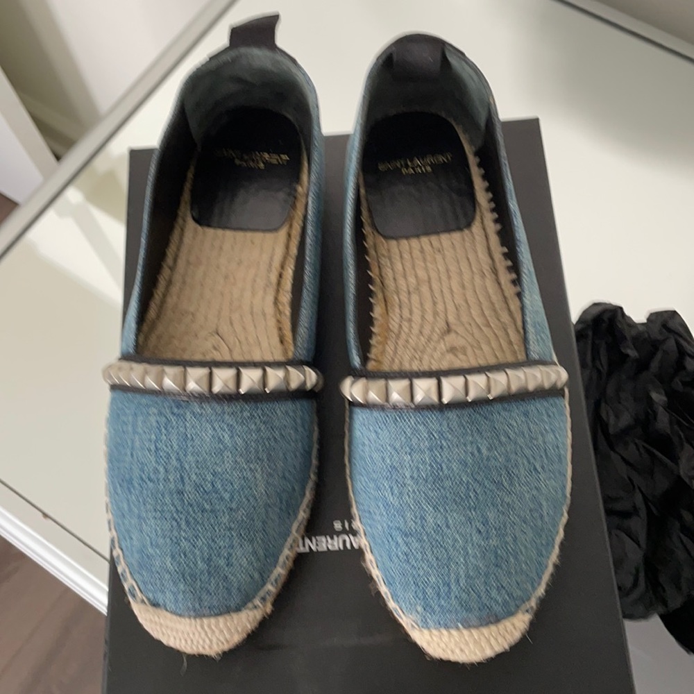 Saint Laurent espadrille denim dirty/mat Napa light blue/Nero in the box
